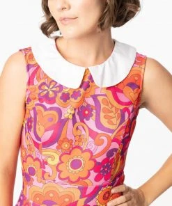 New In Unique Vintage Smak Parlour Far Out Floral 60's Dress Pink