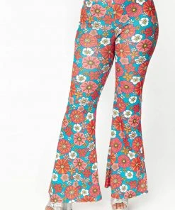 Unique Vintage Smak Parlour Find Your Flare Floral 60's Trousers Teal Pink
