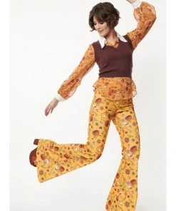 Unique Vintage Smak Parlour Garden Party Find Your Flare 70's Trousers Mustard