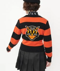 New In Unique Vintage Smak Parlour Scaredy Cat 60's Cardigan Black Orange