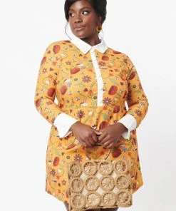 Unique Vintage Smak Parlour Garden Party 60's A-Line Dress Mustard