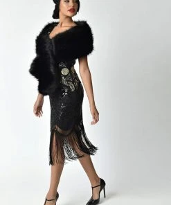 New In Unique Vintage Faux Fur Stola Black