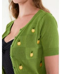 New In Voodoo Vixen Peyton Pinapple 50's Cardigan Green