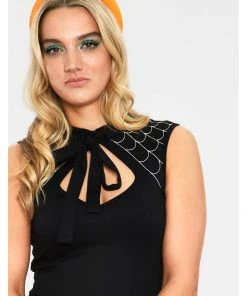 Voodoo Vixen Skye Spider Web 50's Swing Dress Black