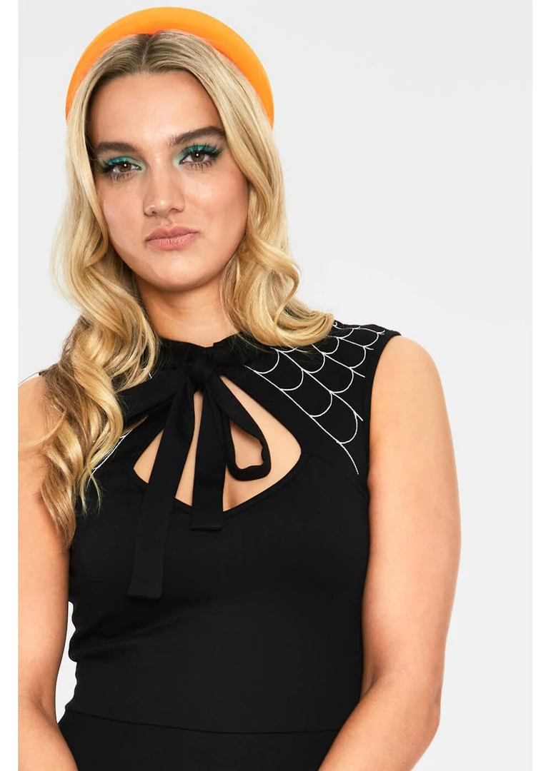 Voodoo Vixen Skye Spider Web 50's Swing Dress Black